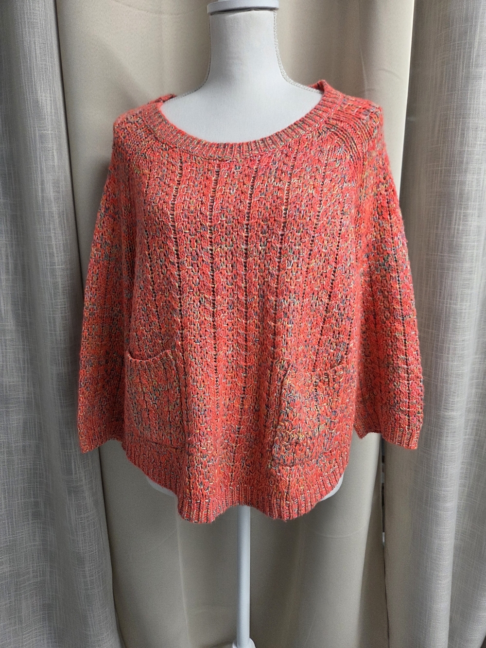 Moth Coral Multicolor Crewneck Pocket Sweater Marled Vibrant Saccharine Size L